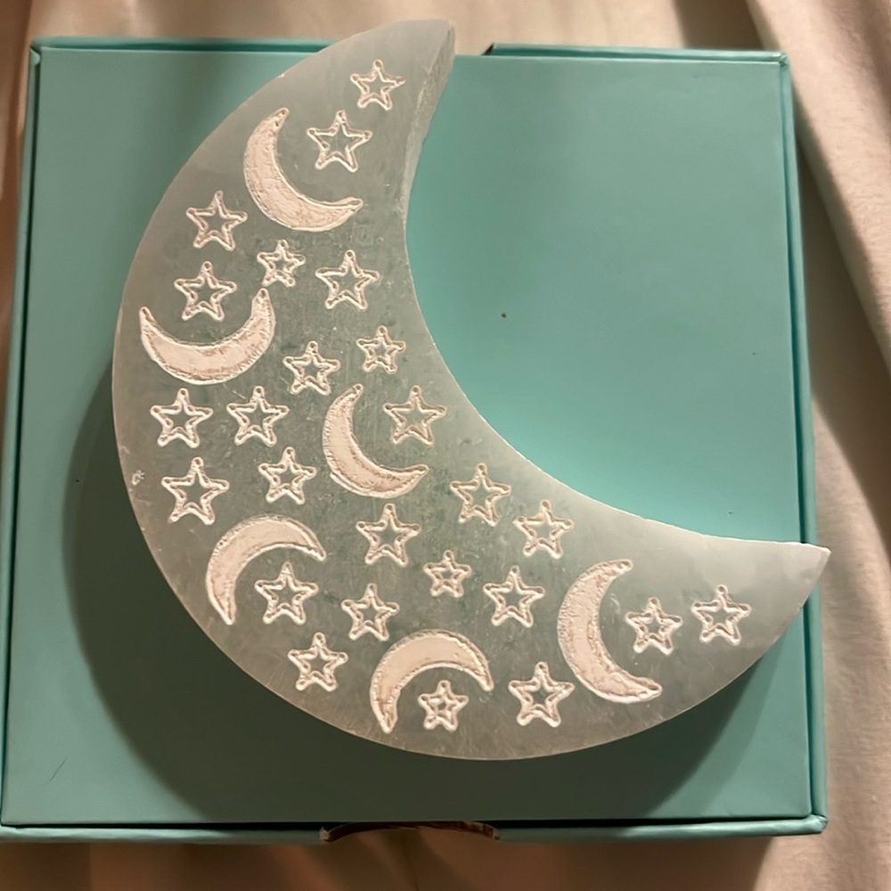 Selenite carved moon